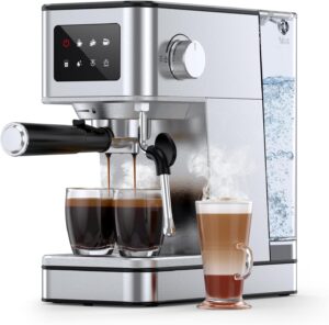 Espresso Machine, 20 Bar Professional Espresso Maker, Milk Frother Steam Wand for Latte, Compact Stainless Steel Machine with 57.5oz Removable Water Tank and LED Touchscreen Monitors