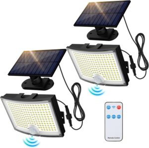 Adiding Solar Outdoor Lights, 3500LM LED Flood Lights with 16.4 Ft Cable, Remote Control Solar Motion Sensor Lights with 3 Modes, Solar Powered Security Lights for Outside Patio, Yard, Garage, 2 Pack