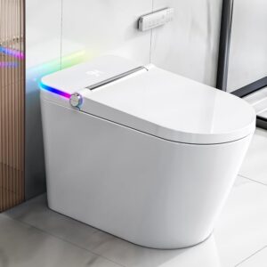 Tankless Smart Toilet with Bidet Built In, Heated Seat, Warm Water and Dry, Bidet Toilet with Foot Sensor and Night Light, Auto Flush, Auto Open & Close Lid, Wireless Remote Control