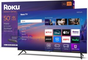 Roku Smart TV 2025 – 50-Inch Select Series, 4K HDR TV – RokuTV with Enhanced Voice Remote – Flat Screen LED Television with Wi-Fi for Streaming Live Local News, Sports, Family Entertainment
