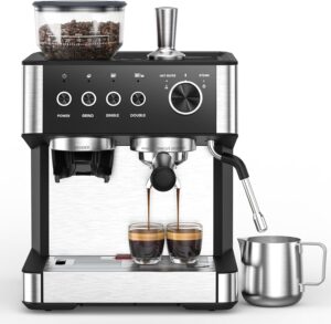 Espresso Machine with Grinder, 20 Bar Expresso Coffee Machines with Milk Frother Steam Wand, Professional Espresso Maker with Removable Water Tank, Cappuccino & Latte Machine for Home