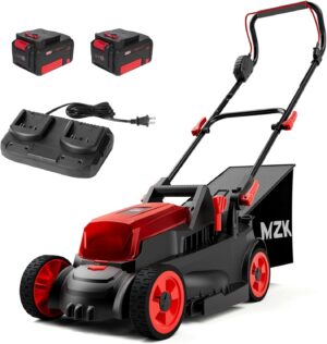 MZK 40V(2 x 20V) 13”Cordless Electric Lawn Mower,with 4-Position Height Adjustment,Compact and Lightweight Push Battery Powered Lawn Mower (2 * 4AH Batteries)