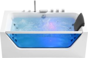 Empava 59 in. Acrylic Alcove Whirlpool Bathtub - Hydromassage Rectangular Jetted Soaking Tub with Center Drain - Waterfall Faucet