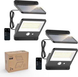 Philips Solar Security Light Outdoor LED 6500K, Solar-Powered Flood Light w/PIR Motion Sensor, Remote Control w/16ft Cable, IP65 Waterproof, 3 Modes.