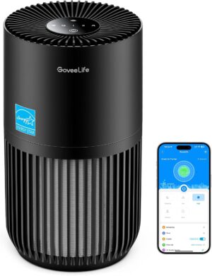 GoveeLife Mini Air Purifier for Bedroom, HEPA Smart Filter Air Purifier with App Alexa Control for Pet Hair, Odors, Pollen, Smoke, Portable Air Cleaner with 3 Speeds, Timer, Aroma for Home, Black