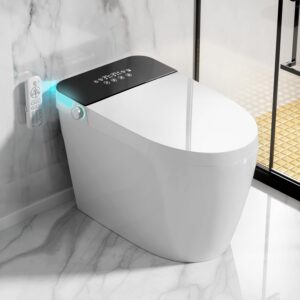 Tankless Smart Toilet with Warm Water Sprayer & Dryer, Smart Bidet Toilet with Foot Sensor Operation, Heated Bidet Seat, Auto Smart Toilet with LED Display for Bathrooms