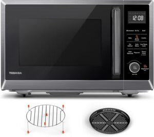 TOSHIBA Air Fryer Combo 8-in-1 Countertop Microwave Oven, with Convection, Broil, Odor Removal Mode, 12.4" Position Memory Turntable, Child-Lock, 1.0 Cu.ft, Black Stainless Steel, ML2-EC10SA(BS)