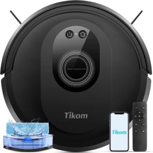 Tikom Robot Vacuum and Mop Combo, 5000Pa Robotic Vacuum Cleaner, 150 Min Max, App & Remote Control, Idear for Hard Floor, Carpet, Pet Hair, Self-Charge(G8000 Max)