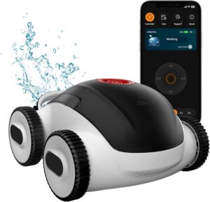 (2025 Upgrade)Higgsinno Cordless Robotic Pool Cleaner, Automatic Pool Robot Vacuum with App, Lasts up to 240 Mins, Ultra-fine Dual Filter Ideal for Above/In-Ground Pool up to 1,076 Sq.ft, ezSpirit 01