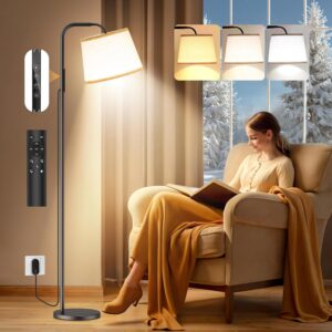 Light Therapy Floor Lamp, 10000 Lux with Remote, Adjustable Color/Brightness/Timer, Modern Linen Shade for Office, Living Room, Bedroom