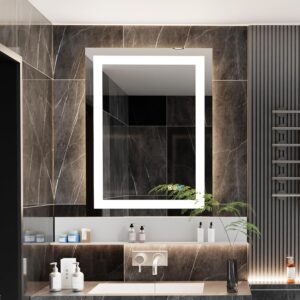18 * 24inchesLED Mirror, Smart Bathroom Mirror with Lights, Anti-Fog, Tempered Glass, 3 Colors Dimmable, Front and Backlit, CRI 90+, Wall Mounted, Memory