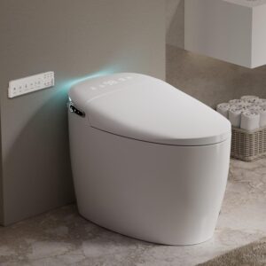 Smart Toilet, One Piece Toilet Elongated, Auto Flushing Bidet Toilet with Heated Seat, SPA Warm Water Sprayer and Dryer, Tankless Toilet with Fahrenheit LED Display, 12 Rough-in