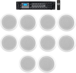 Rockville 6-Zone Home Audio System+10 White Ceiling Speakers Bedroom/Living Room/Bathroom