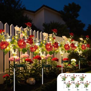 Solar Garden Light 120 LEDs, 6 Packs Flower Solar Lights Outdoor with Butterfly, Intelligent Light Control System, IP65 Waterproof, Roses Solar Path Lights for Decorating Courtyard, Fence