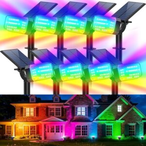 49 LED Color Changing Solar Spot Lights Outdoor Waterproof, Solar Christmas Lights Outside, [7 Lighting Mode/8 Pack] Flood Powered Spotlights for Yard Garden Pathway Landscape Tree Decorations