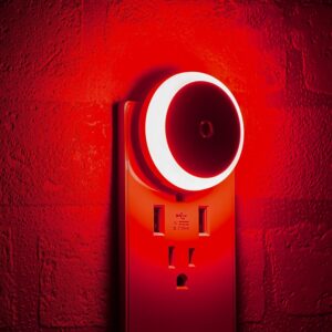 Red Night Light, LED Night Light Plug in, Dusk to Dawn Smart Sensor, Red Light for Sleep, 2 Pack Nightlights Plug into Wall, for Bedroom, Bathroom, Kids Room, Kitchen, Hallway, Stairway, Round