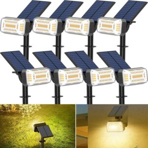102 LED Solar Spot Lights Outdoor Waterproof IP65, Adjustable Landscape Spotlights, [8 Pack/4 Modes] Auto On/Off Solar Powered Flood Lights for Outside Yard Garden Wall Pathway (Warm White)