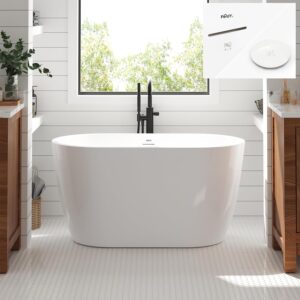 FerdY 47" Bali Acrylic Freestanding Bathtub, Gracefully Shaped Freestanding Soaking Bathtub, cUPC Certified, Toe-Tap White Drain and Minimalist Linear Design Overflow Included
