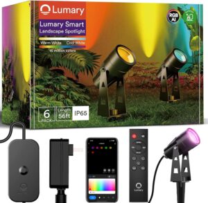 Lumary 56Ft Smart Landscape Lights Waterproof 6 Pack Low Voltage, RGBAIWW Color Changing Spotlight Outdoor Lights for Christmas Decorations, WiFi APP/Voice/Remote Control, Compatible with Alexa