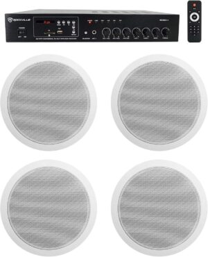 Rockville Commercial 70v Amp+(4) White 6" Ceiling Speakers 4 Restaurant/Bar/Cafe