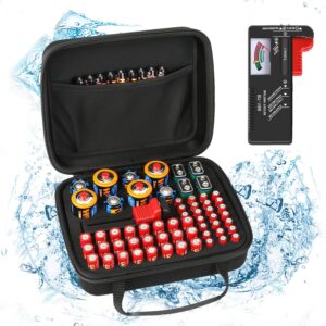 Battery Organizer, Battery Organizer Storage Case with Tester BT-168, Waterproof Battery Holder Box Holds, Battery Case Organizer 60+ AA AAA C D 9V Batteries (Batteries are Not Included)