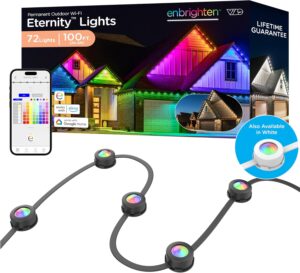 Enbrighten Eternity Permanent Outdoor Lights, 100ft with 72 RGBWIC LEDs, Smart Eave Lights, Endless Light Colors, Daily and Accent Lighting, IP67 Waterproof, Compatible with Alexa, Google Home, 82730