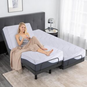 Split King Adjustable Bed with Mattress,12 Inch Gel Memory Foam Medium-Firm Mattress in Box, Updated Adjustable Bed Base with Thickened Frame with Wireless Remote, Sturdy Metal Electric Smart Bed