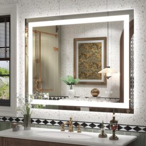 40x32 Smart Led Mirror for Bathroom, Dimmable Vanity Mirror with Lights, Backlit and Front Lit Makeup Mirror for Wall, Anti-Fog (Horizontal/Vertical)