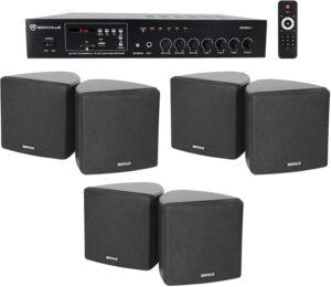 Rockville Commercial Restaurant Bluetooth Amplifier+(6) 3.5" Black Cube Speakers
