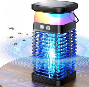 Solar Bug Zapper Outdoor, 3 in 1 Safe & Effective Mosquito Zapper, 4200V Electric and Rechargeable Fly Zapper with 4000mAH Battery, Portable Insect Zapper with Night Light for Patio, Camp, Garden